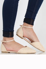 Nude Woven Pointed Flat Shoes - Kelsa-Shoes
