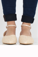 Nude Woven Pointed Flat Shoes - Kelsa-Shoes