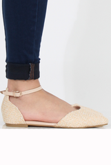Nude Woven Pointed Flat Shoes - Kelsa-Shoes