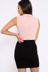 Nude Wrap Front Blazer Style Bodysuit - Leiana-Bodysuits