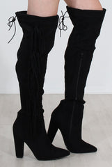 Nula Black Tassel Knee High Boots-Boots