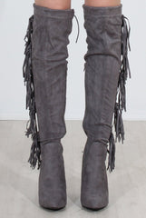 Nula Grey Tassel Knee High Boots-Boots