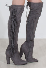 Nula Grey Tassel Knee High Boots-Boots