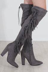 Nula Grey Tassel Knee High Boots-Boots