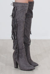 Nula Grey Tassel Knee High Boots-Boots