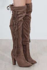 Nula Mocha Tassel Knee High Boots-Boots