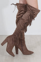Nula Mocha Tassel Knee High Boots-Boots