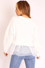 Off White Organza Insert Sweater - Nancy-Sweatshirts