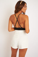 Off White Tailored Pleat Front Belted Shorts - Immi-Shorts