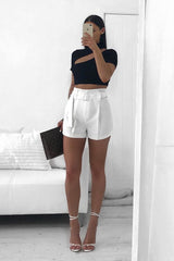 Off White Tailored Pleat Front Belted Shorts - Immi-Shorts