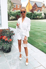 Off White Tailored Pleat Front Belted Shorts - Immi-Shorts