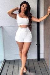 Off White Tailored Pleat Front Belted Shorts - Immi-Shorts