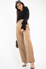 Olive Crepe Wide Leg O Ring Belted Trousers - Jaselle-Trousers