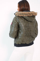 Olive Faux Fur Hooded Puffer Coat - Kamorah-Coats