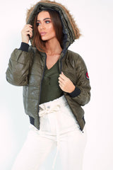 Olive Faux Fur Hooded Puffer Coat - Kamorah-Coats
