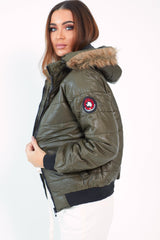Olive Faux Fur Hooded Puffer Coat - Kamorah-Coats