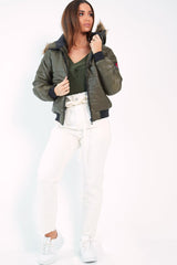 Olive Faux Fur Hooded Puffer Coat - Kamorah-Coats