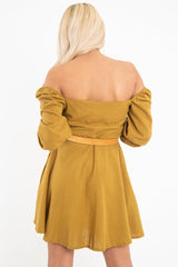 Olive Green Button Front Skater Dress - Candice-Dresses