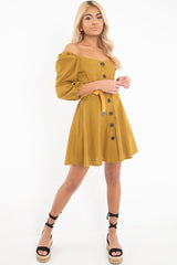 Olive Green Button Front Skater Dress - Candice-Dresses