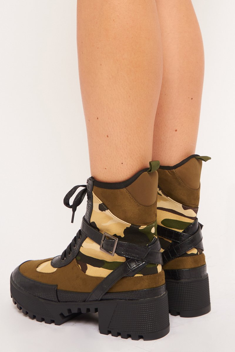 Olive Green Camo Military Buckle Boots - Jacara-Boots