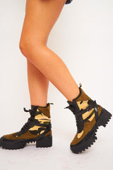 Olive Green Camo Military Buckle Boots - Jacara-Boots
