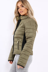 Olive Padded Coat with Side Panel Detail - Tallula-Coats