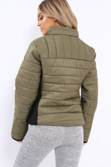 Olive Padded Coat with Side Panel Detail - Tallula-Coats