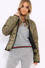 Olive Padded Coat with Side Panel Detail - Tallula-Coats