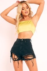 Olive Satin Bow Tie Back Crop Top - Jeylin-Crop Tops
