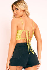 Olive Satin Bow Tie Back Crop Top - Jeylin-Crop Tops