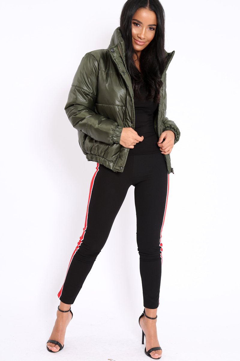 Olive Shiny Puffer Coat - Penny-Coats