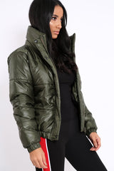 Olive Shiny Puffer Coat - Penny-Coats