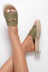 Olive Woven Platform Slip On Sandals - Liara-Sliders