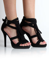Olivia Black Suede Tassled Heels-Heels