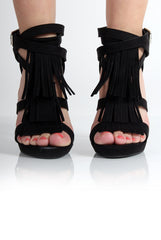 Olivia Black Suede Tassled Heels-Heels