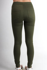 Olivia Khaki High Waisted Super Skinny Jeans-Jeans