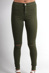 Olivia Khaki High Waisted Super Skinny Jeans-Jeans