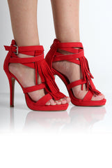 Olivia Red Suede Tassled Heels-Heels