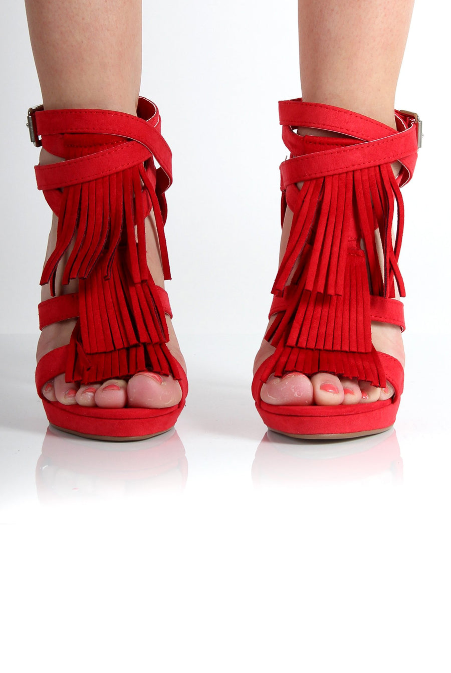 Olivia Red Suede Tassled Heels-Heels
