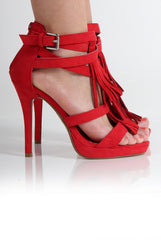 Olivia Red Suede Tassled Heels-Heels