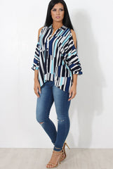 Ora Blue Striped Drooped Back Shirt-Shirts