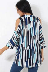 Ora Blue Striped Drooped Back Shirt-Shirts