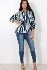 Ora Blue Striped Drooped Back Shirt-Shirts