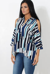 Ora Blue Striped Drooped Back Shirt-Shirts