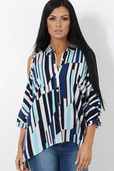 Ora Blue Striped Drooped Back Shirt-Shirts