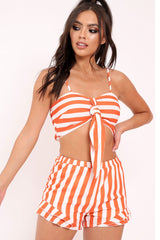 Orange And White Striped Crop Top And Shorts Co-ord - Freida-Co-ords
