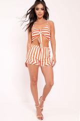 Orange And White Striped Crop Top And Shorts Co-ord - Freida-Co-ords