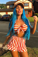 Orange And White Striped Crop Top And Shorts Co-ord - Freida-Co-ords