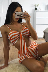 Orange And White Striped Crop Top And Shorts Co-ord - Freida-Co-ords