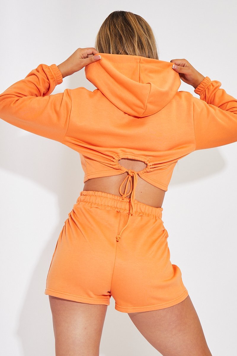 Orange Back Cut Out Cropped Hoodie - Yalena-Hoodies